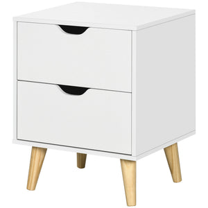 Modern Bedside Table, Nightstand with 2 Drawers and Pine Wood Legs for Bedroom, Living Room, White