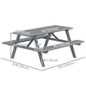 Wood Picnic Table, Camping Table and Bench Set with Umbrella Hole for Outdoor, Garden, Patio, Backyard, Grey