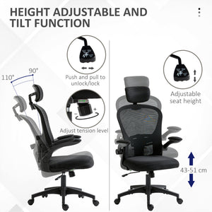Office Chair, Mesh Computer Desk Chair with Adjustable Headrest, 4D Lumbar Support, Flip-up Arm, Grey – view 24