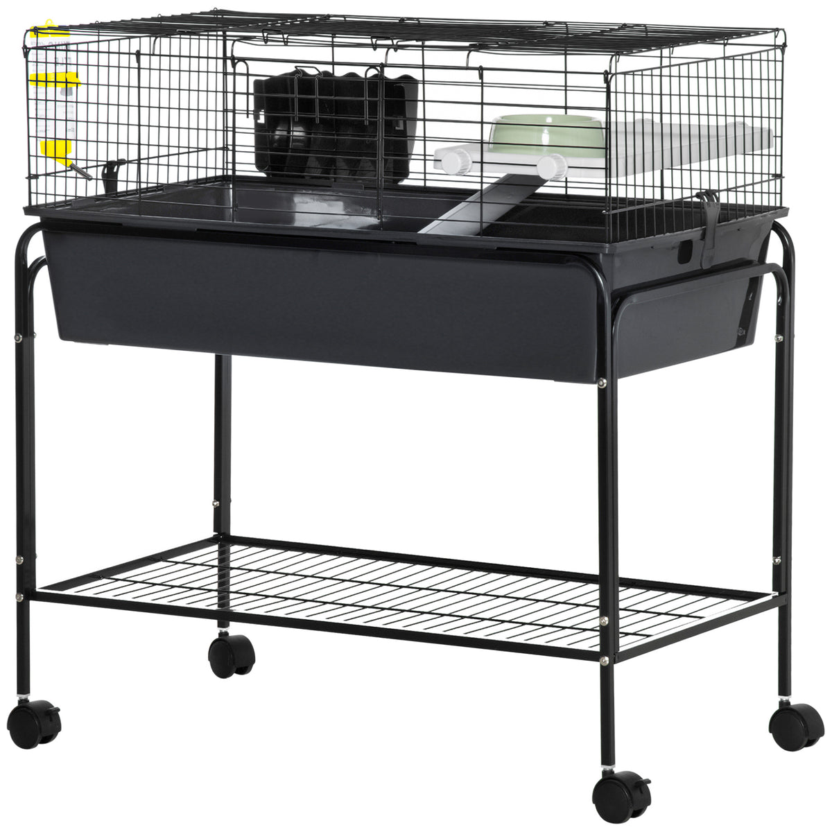 Small Animal Cage Deluxe Pet Habitat Rolling Rabbit Hutch for Bunny Guinea Pig Pet Mink Chinchilla