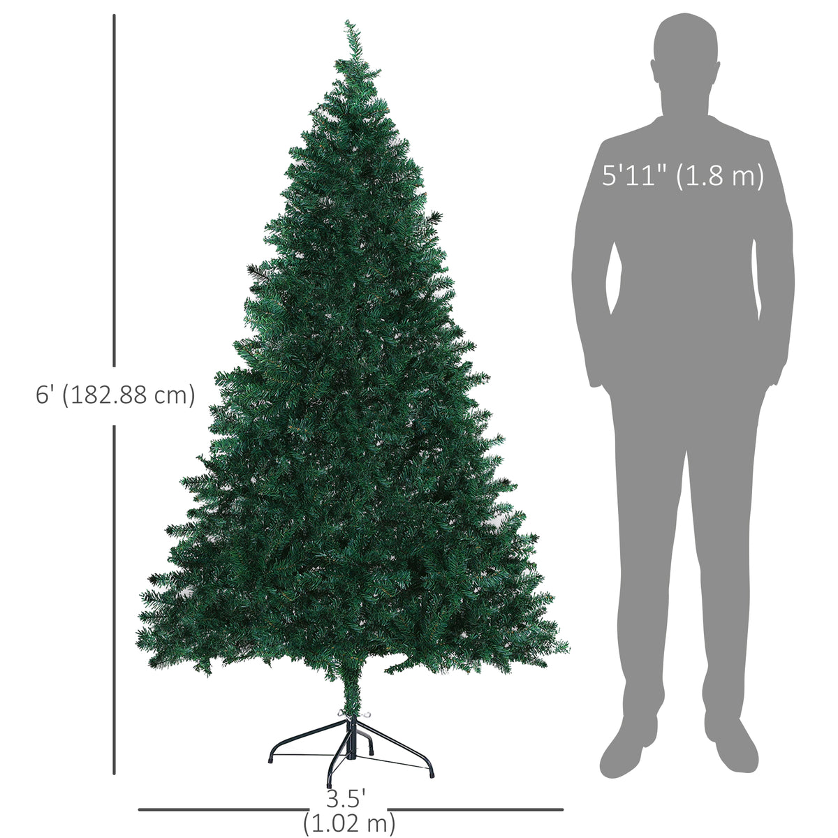 6ft Christmas Tree Unlit Artificial Spruce Full Tree with Solid Metal Stand