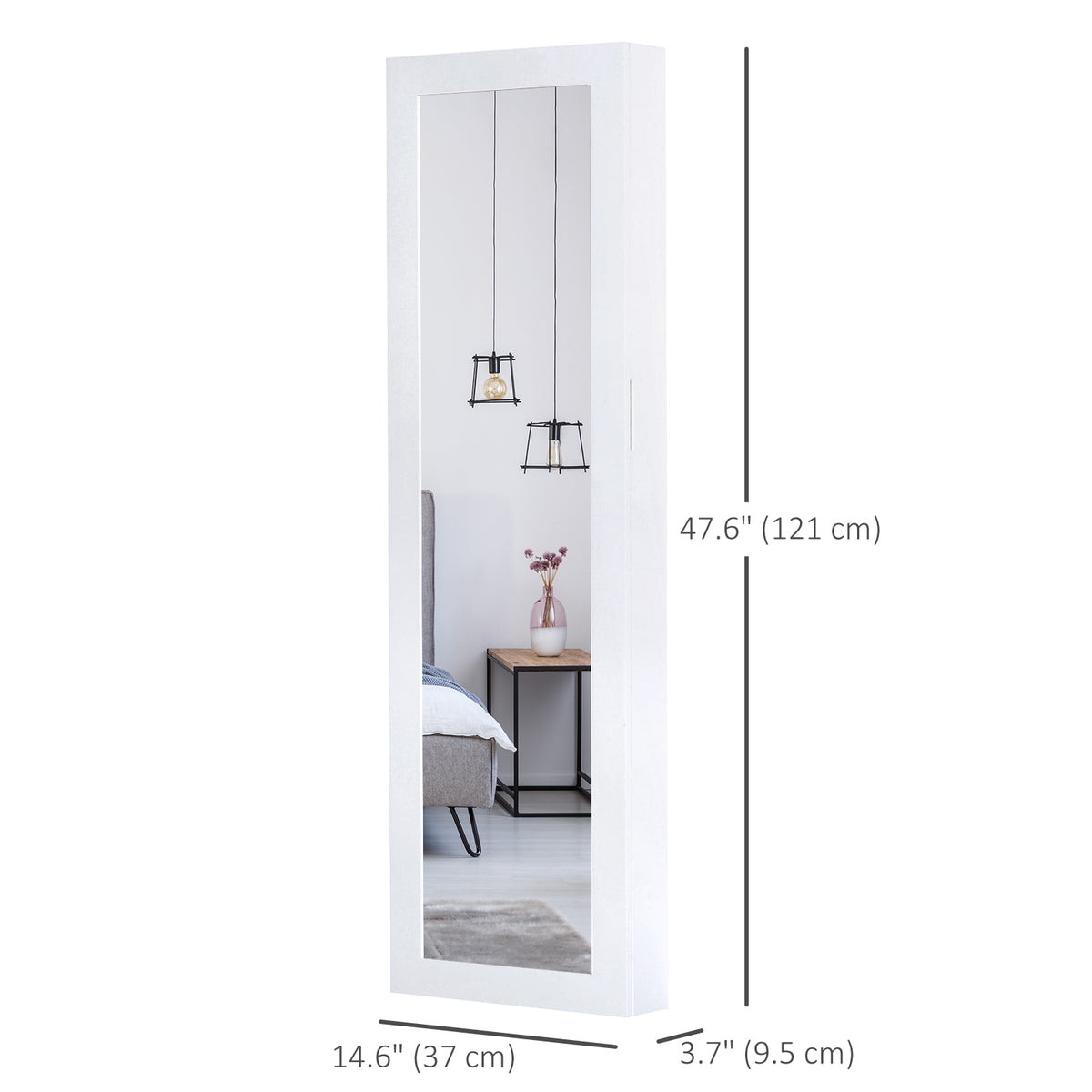 Mirror Jewellery Cabinet Armoire with Full Length Mirror, Wall Mounted Jewellery Organizer, White