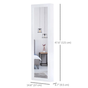 Mirror Jewellery Cabinet Armoire with Full Length Mirror, Wall Mounted Jewellery Organizer, White