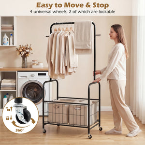 Rolling Metal Clothes Rack with Hanging Rod and Storage Basket-Black view 9