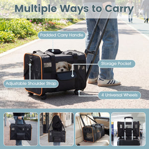 Rolling Pet Carrier Foldable Soft-sided Dog Travel Crate view 7