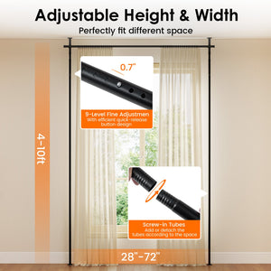 Room Divider Curtain Rod with Adjustable Floor to Ceiling Tension Rod No Drilling Required-Black view 4