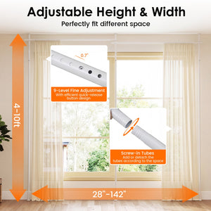 Room Divider Curtain Rod with Adjustable Floor to Ceiling Tension Rod (Curtains Not Included)-White view 4