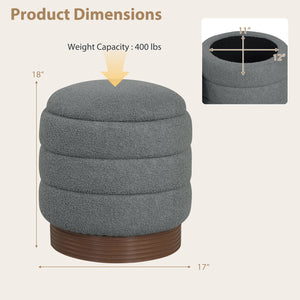 Round Storage Ottoman with Acacia Wood Frame for Living Room-Gray view 5
