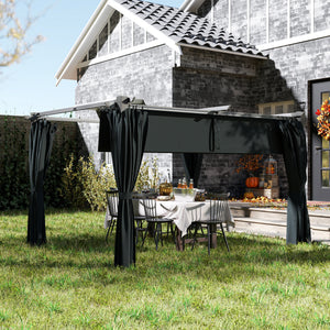 10' x 13' Pergola with Retractable Canopy and Curtains, UPF30+ Sun Shade Shelter for Grill, Garden, Backyard, Deck