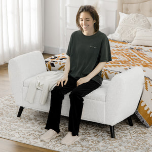 Upholstered Storage Bench with Arms, Modern Ottoman Bench for Bedroom, Entryway, and Living Room, Black – view 28