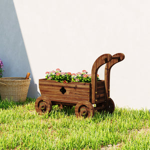 Wagon Flower Planter Cart with Wheels, Garden Wagon with Handle for Outdoor Patio Yard, Carbonized