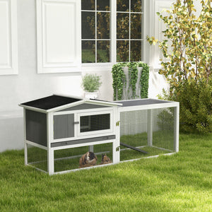 Wooden Rabbit Hutch Guinea Pig House with Removable Tray, Openable Roof, Trough, Run for Tortoises and Ferrets, Grey