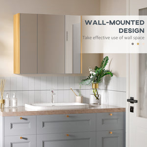 Wall Mounted Medicine Cabinet with Mirror Wall Mirror Cabinet with 3 Doors and Adjustable Storage Shelves Gray
