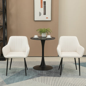 Dining Chairs Set of 2, Linen Upholstery Accent Chair with Back, Armrest, Metal Legs, Dark Grey – view 20