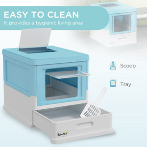 Top Entry Enclosed Kitty Litter Box with Scoop, Tray, Front Entry, Large Space, Foldable, Portable, Grey – view 10