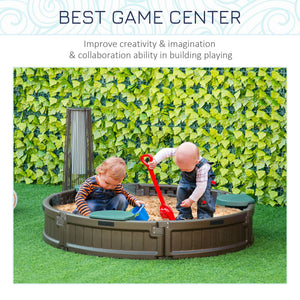 Kids Sandbox with Cover, Seat, Sandbox Outdoor for Backyard, Brown
