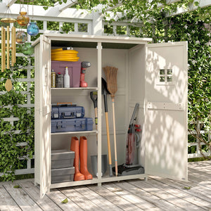 4x1.5ft Wooden Garden Storage Shed, Outdoor Tool Cabinet Organizer with Windows and Double Door, Nature Wood