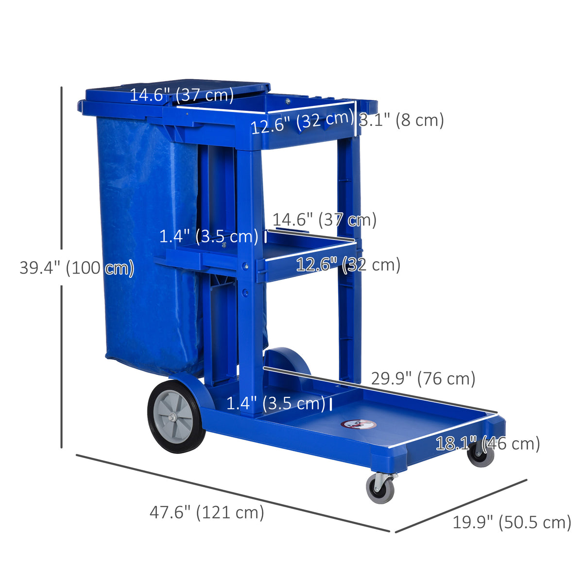 Commercial Janitorial Cart with 3 Tier Shelves, Professional Cleaning Cart with Rubbish Bag with Lid and – view 2