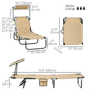 2 Piece Folding Outdoor Chaise Lounges, Pool Tanning Chairs with Reclining Back, Sunshade for Beach, Patio – view 16