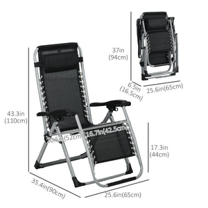 Folding Garden Chairs Set of 2, Reclining Zero Gravity Chair, Sun Lounger with Cushion and Headrest, Dark Grey