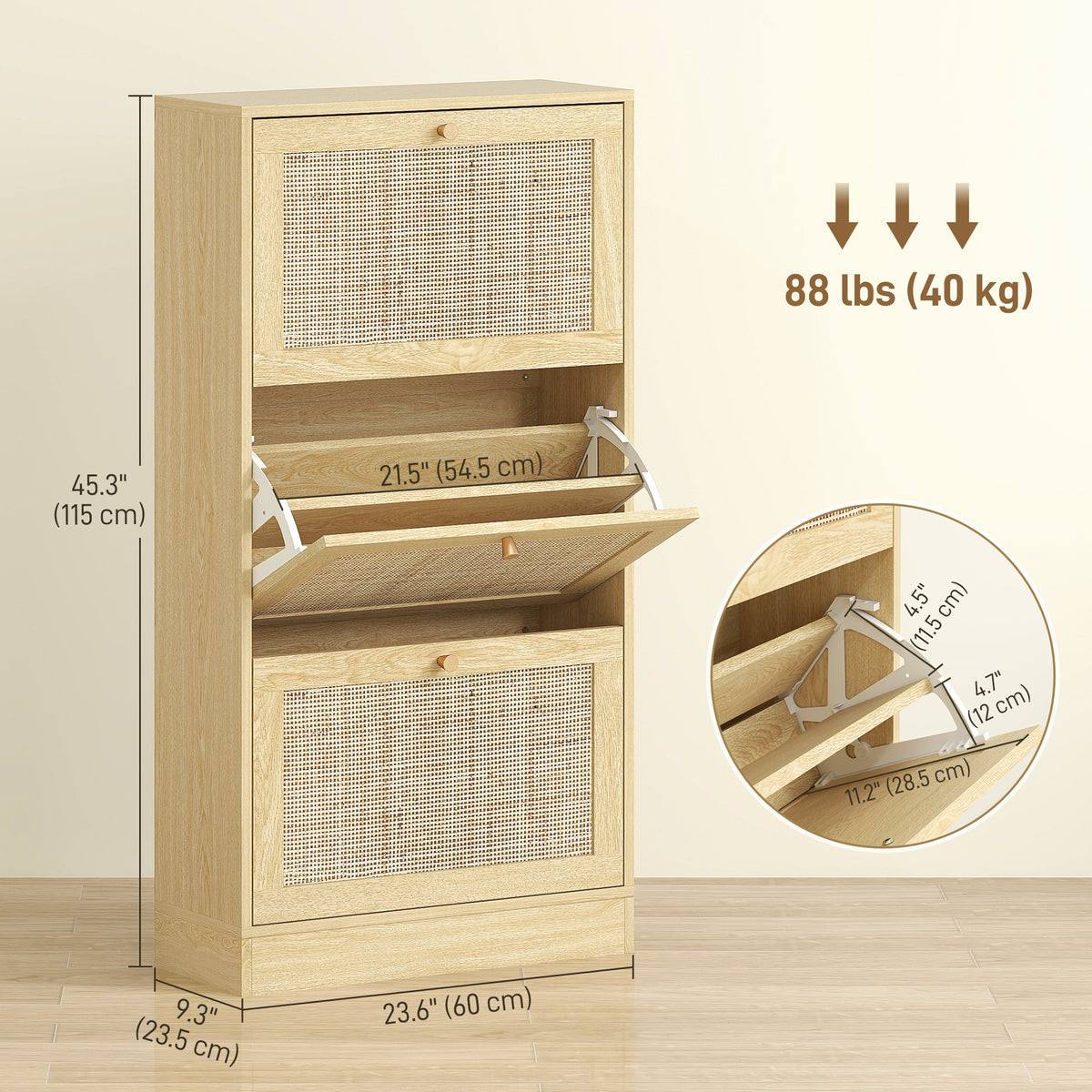 Rattan Shoe Storage Cabinet with 3 Flip Drawers and Adjustable Shelves, Entryway Shoe Cabinet for 18 Pairs – view 2