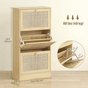 Rattan Shoe Storage Cabinet with 3 Flip Drawers and Adjustable Shelves, Entryway Shoe Cabinet for 18 Pairs – view 2