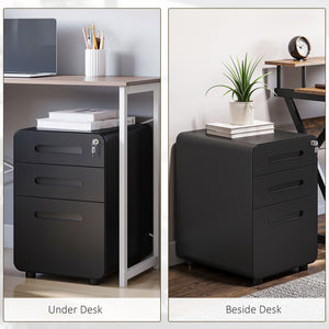 Lockable File Cabinet, Steel Filing Cabinet on Wheels for Legal, A4, Letter Size, Home Office