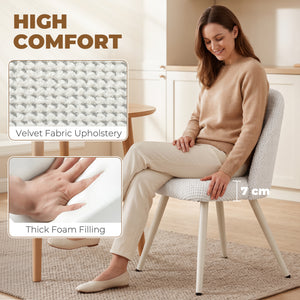 Dining Chairs Velvet Fabric Upholstered Kitchen Chairs Metal Legs Set of 2, Dining Room, Home, White