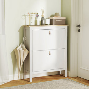 Narrow Shoe Cabinet with 2 Flip Drawers, Adjustable Shelves for Entryway, Holds 10-14 Pairs, White – view 7