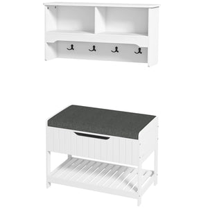 Wall Mounted Coat Rack with Shoe Storage Bench, Hall Tree and Bench, Clothes Hanger Rack with Shelves for Hallway White