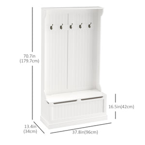 3-In-1 Hall Tree w/ Coat Rack, Shoe Storage and Bench Seat, Entryway Bench w/ 4 Hooks for Hallway, Living Room, White