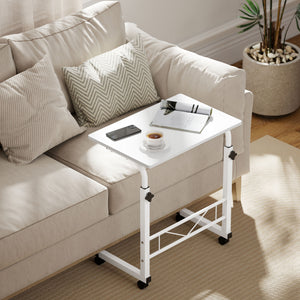 Mobile Standing Desk with Adjustable Height, 23.5 inch Stand Up Desk with Wheels, Natural Wood