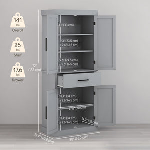 72" Kitchen Storage Cabinet, Farmhouse Kitchen Pantry Cabinet with 4 Barn Doors, Drawer – view 9