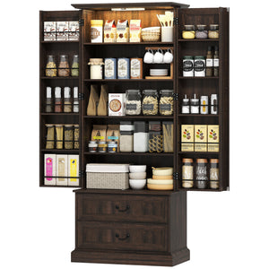 72" LED Kitchen Pantry Cabinet, Buffet Storage Cabinet with 10 Door Shelves – view 8