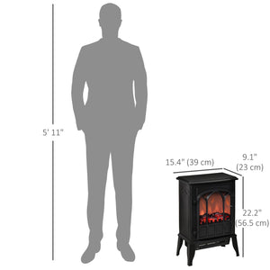 Electric Fireplace Stove, Freestanding Fireplace Heater with Realistic Flame, Adjustable brightness, Overheating Safety System, Black