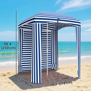 70.1" L x 70.1" W Cabana Umbrella with Walls, Vents, Ruffles, Carry Bag, Beach Umbrella, Blue White Stripe