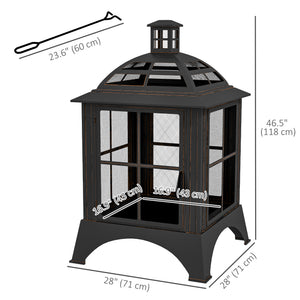 Wood-Burning Fire Pit, Chimney Style Firepit with Poker, 28" x 28", Black