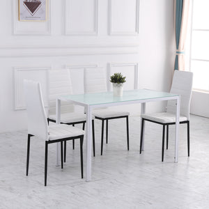 High Back Dining Chairs, Modern Upholstered Linen Fabric Accent Chairs with Metal Legs for Kitchen, Set of 4, White