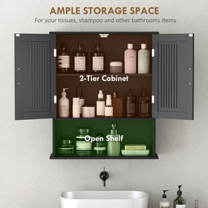 Modern Wall Mount Bathroom Cabinet, Storage Organizer with 2 Door Cabinet and Shelf, White – view 11