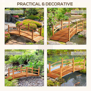 6FT Wooden Garden Bridge Classic Arc Footbridge with Guardrails for Stream Pond Walkway, Orange