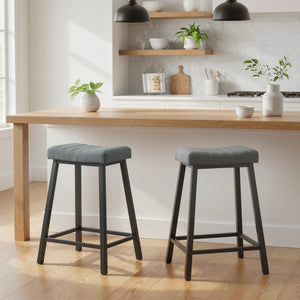 Set of 2 Bar Stools, Velvet Upholstered Counter Stools with Curved Seat and Footrest for Kitchen Island, Grey
