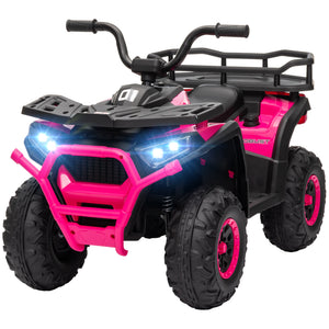 Qaba Kids ATV, 12V Battery Powered Electric Ride on Toy w/ Spring Suspension, Storage Basket, High & Low Speed
