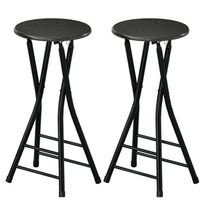 Set of 2 Foldable Barstools, Counter Height Bar Stools with Footrest and Steel Legs for Kitchen Island, Black