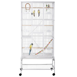 71" Bird Cage with Wheels Perches, Ramp, Storage Shelf, Toys for Canaries, Finches, Cockatiels, Parakeets – view 8