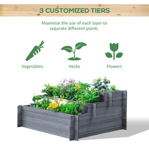 3-Tier Wood Raised Garden Bed, 47.2" x 39.4" x 21.3" Elevated Planting Box, Outdoor Vegetable Flower Container, Herb Garden Indoor Kit, Natural