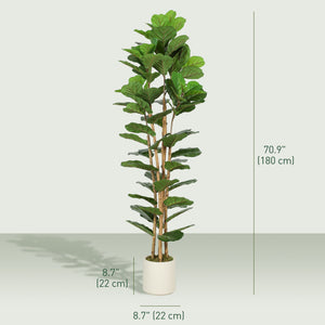 6FT Artificial Fiddle Leaf Fig Tree, Fake Potted Tree with Solid Wood Trunks and Lifelike Leaves for Indoor Decor, Green