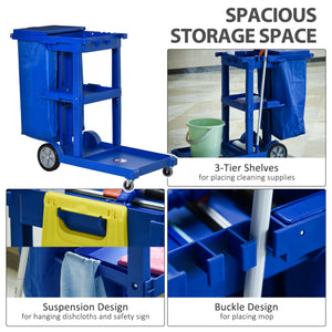 Commercial Janitorial Cart with 3 Tier Shelves, Professional Cleaning Cart with Rubbish Bag with Lid and – view 3