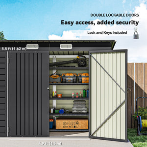 8 x 4FT Galvanized Garden Storage Shed, Metal Outdoor Shed with Double Doors and 2 Vents, Oak – view 19