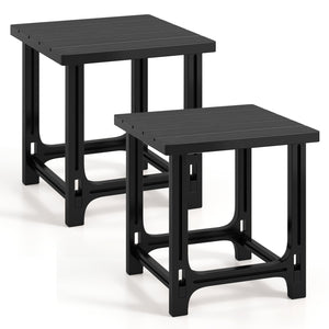 Set of 2 18 Inch Outdoor Adirondack Side Table with Slatted Surface-Black