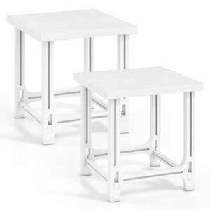 Set of 2 18 Inch Outdoor Adirondack Side Table with Slatted Surface-White